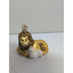 Old World Christmas Lion and Lamb Peaceable Kingdom Glass Ornament 3 In